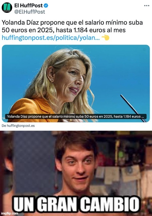 Yolanda Diaz propone subir el salario minimo 50€ - meme