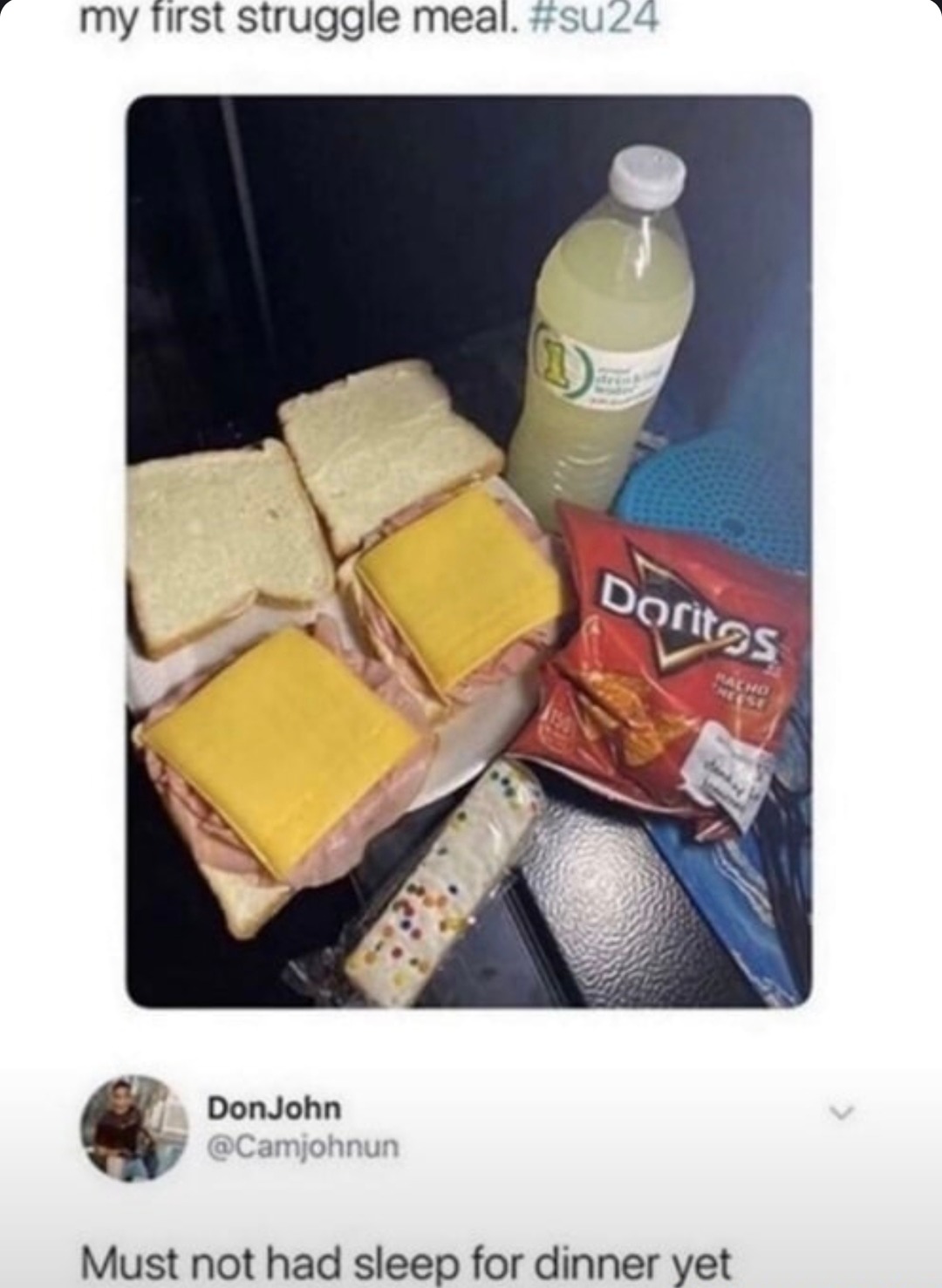 Struggle meal level 1: Doritos and vibes - meme