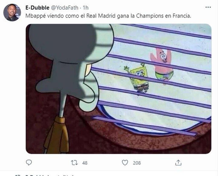Mbappé viendo al Real Madrid ganar la Champions en Francia - meme
