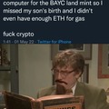 Weiners care more about crypto than the birth of a child