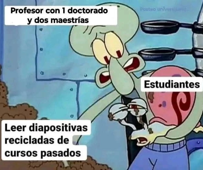 Profe con doctorado leyendo diapositivas de hace 10 años - meme