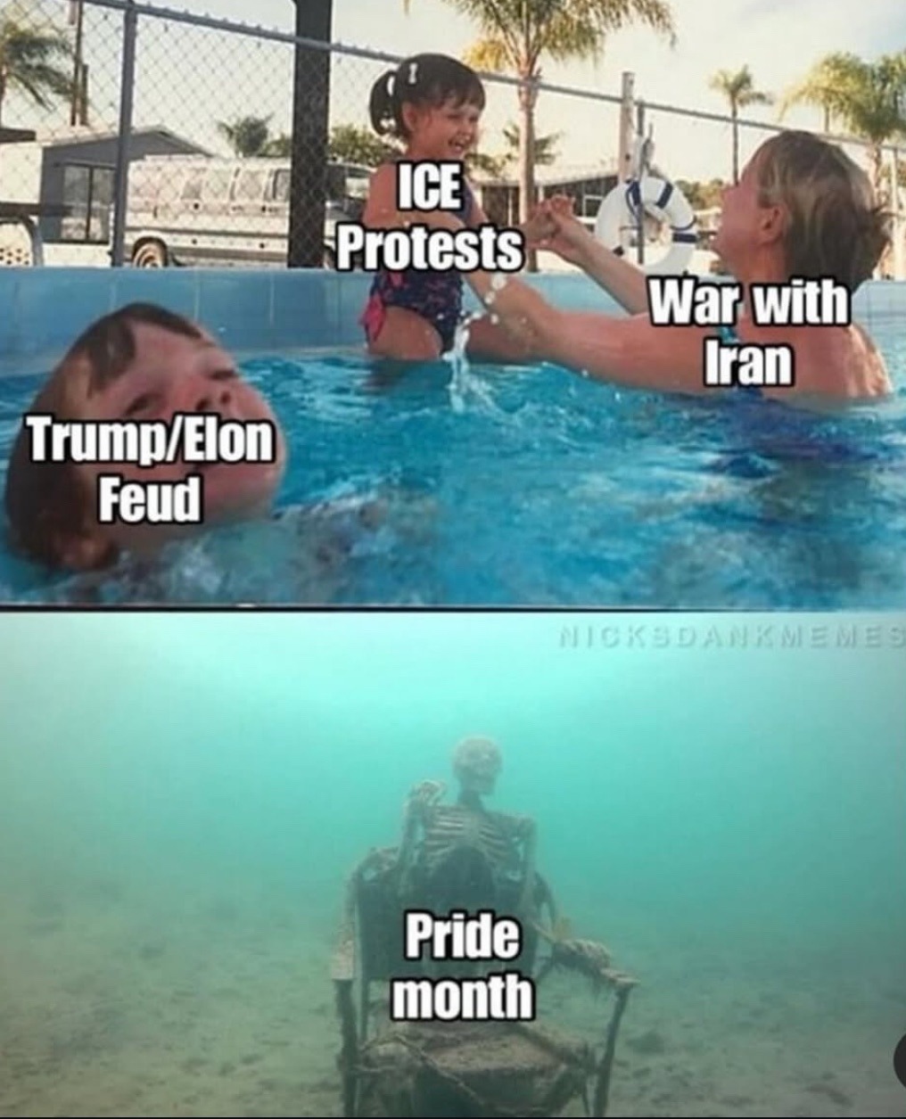 ICE protests, Iran war, Trump vs Elon... and it’s pride month - meme