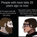 Neck tattoos then and now