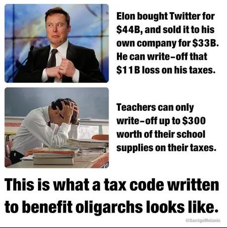Teachers get $300, billionaires write off billions - meme