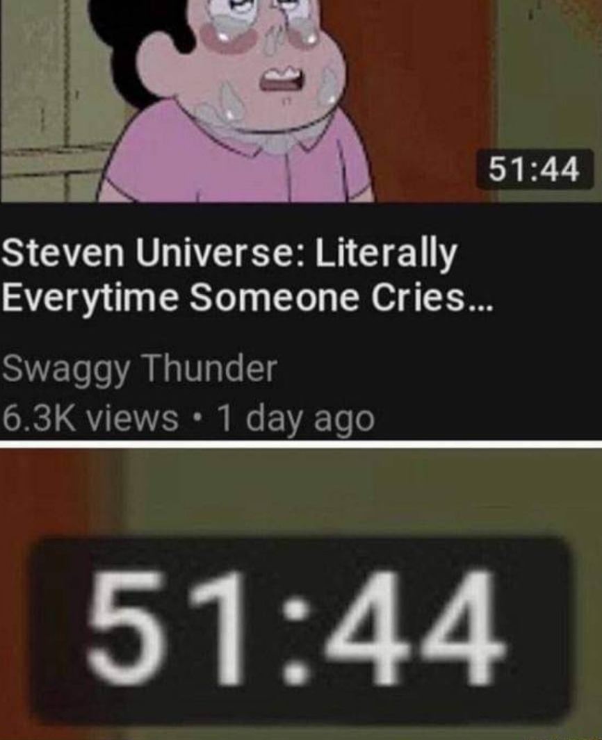 Traducción:Steven Universe: Literalmente cada vez que alguien llora - meme