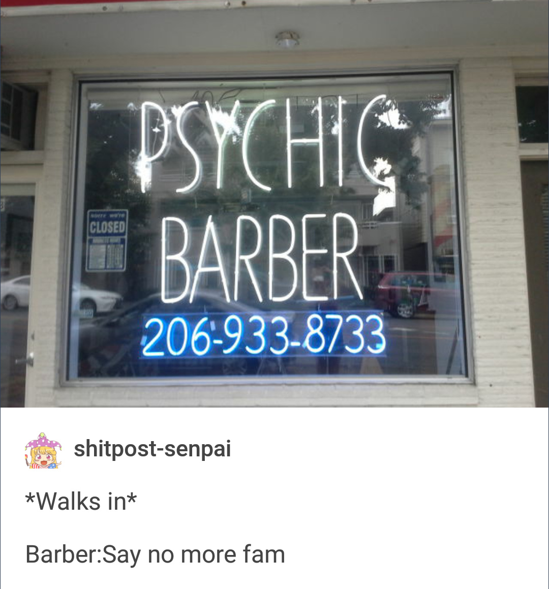 1st comment is a psychic barber - meme