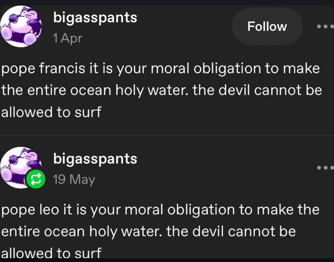 Make the ocean holy water or the devil surfs free - meme