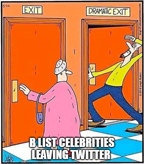 B list celebs leaving Twatter - meme
