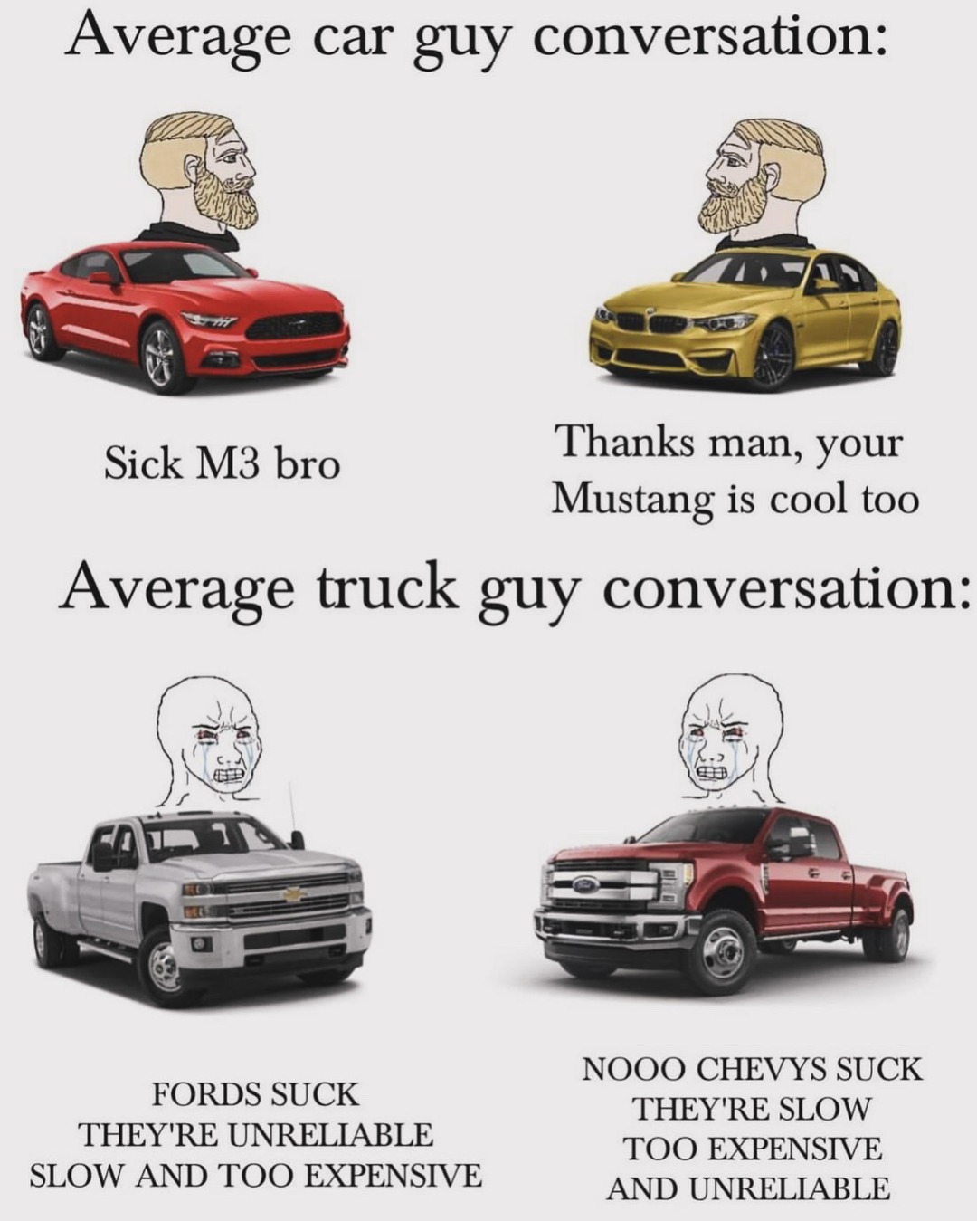 truck guys vs car guys - meme