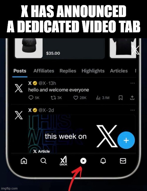 X new video tab meme news