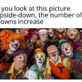 If you look at this pic upside-down the number of clowns increases