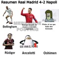 Meme resumen del Real Madrid 4 - 2 Napoli