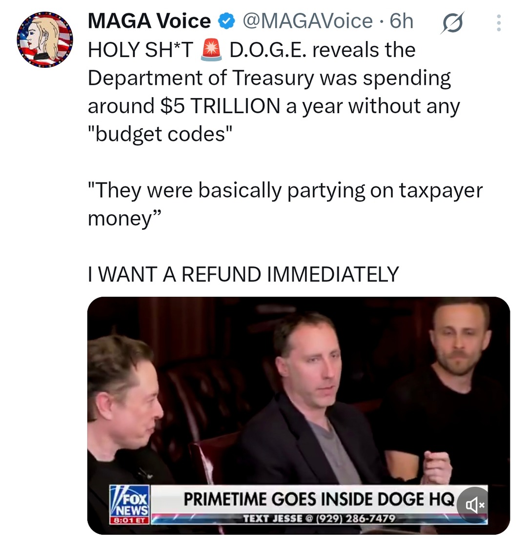 DOGE says Treasury spent trillions with no budget codes lol what - meme