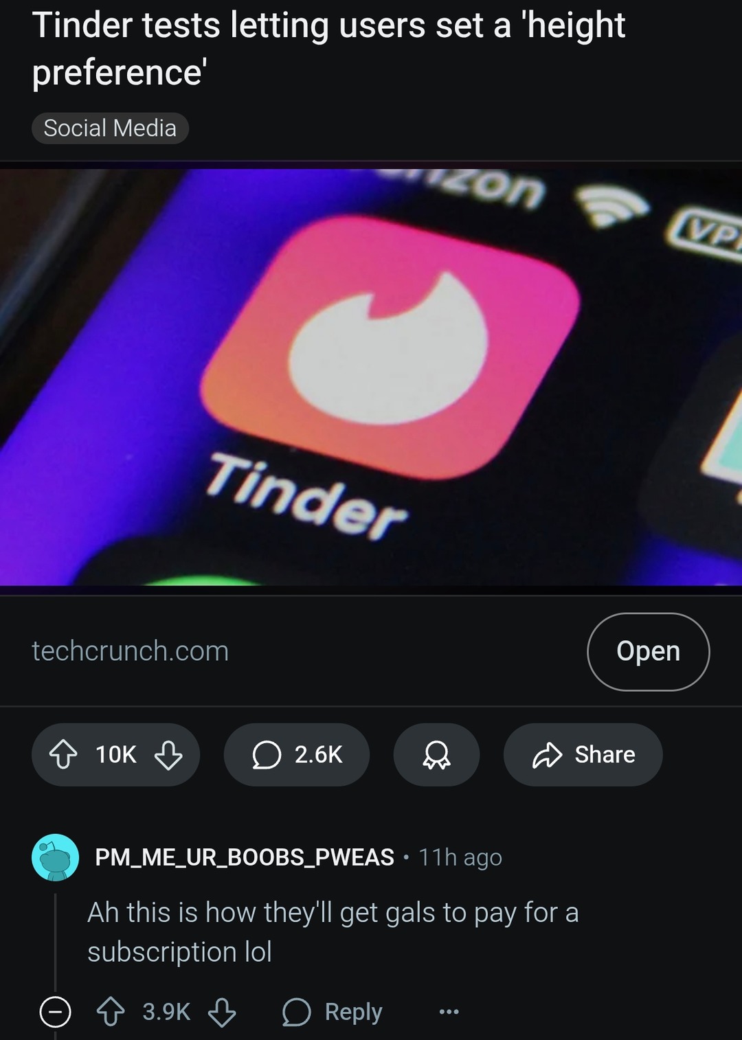 Tinder adding height filters is wild behavior - meme