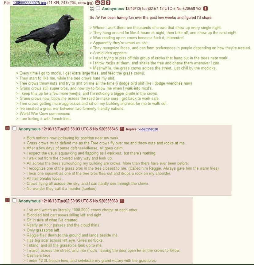 Anon becomes the crow puppeteer - meme