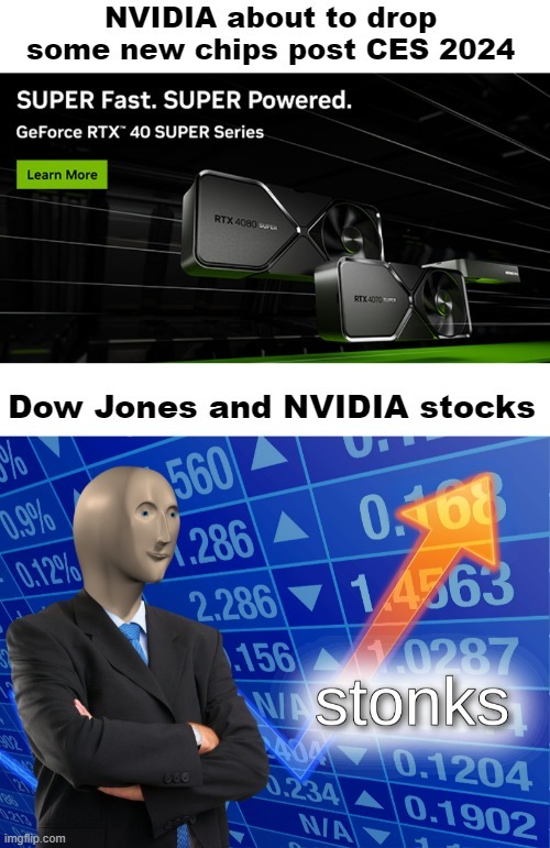 Dow JOnes and Nvidia stocks 2024 meme