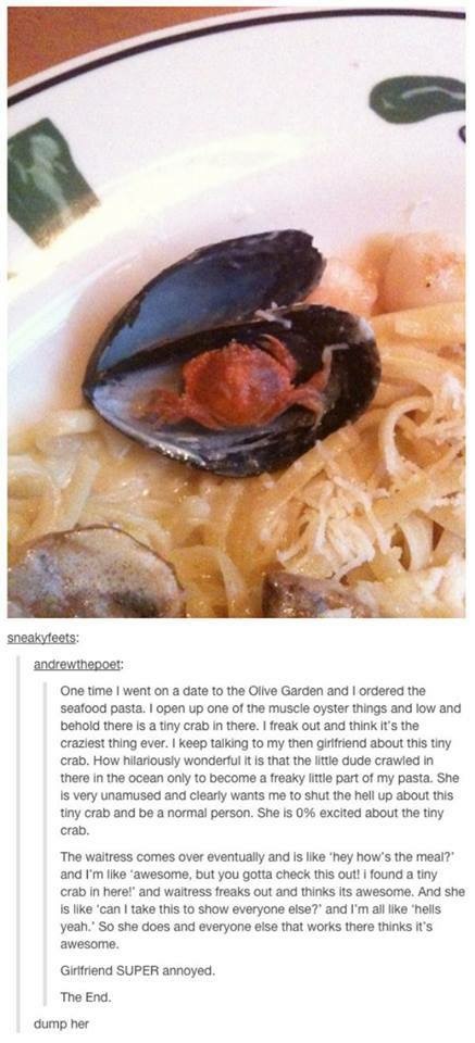 Tiny crab goes to dinner - meme