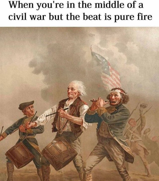 When you are in the middle of a civil war but the beat is pure fire - meme