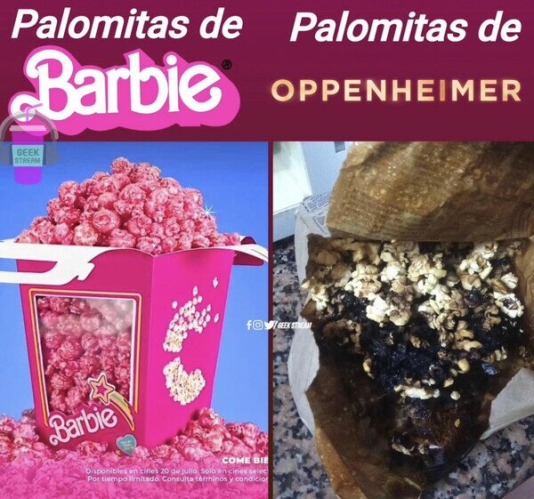 Palomitas Barbie y Palomitas Oppenheimer - meme
