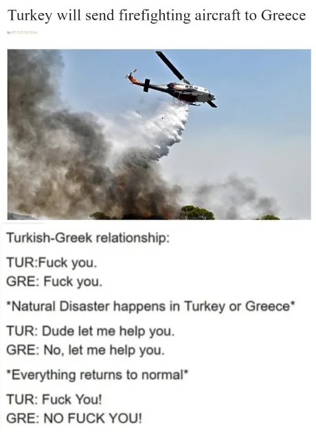 Turkey sends aid for Greece widfires - meme