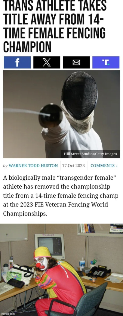 Trans athlete takes title away from 14 time female fencing champion - meme
