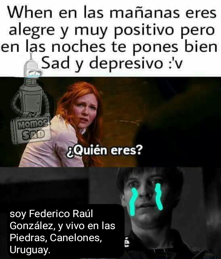 Hola soy Federico Raúl González, y vivo en las Piedras, Canelones, Uruguay. Cuenta programada para borrarse en 72 horas.. para cualquiera que haya jodido, o todo memedroid en general, lamento mis cagadas