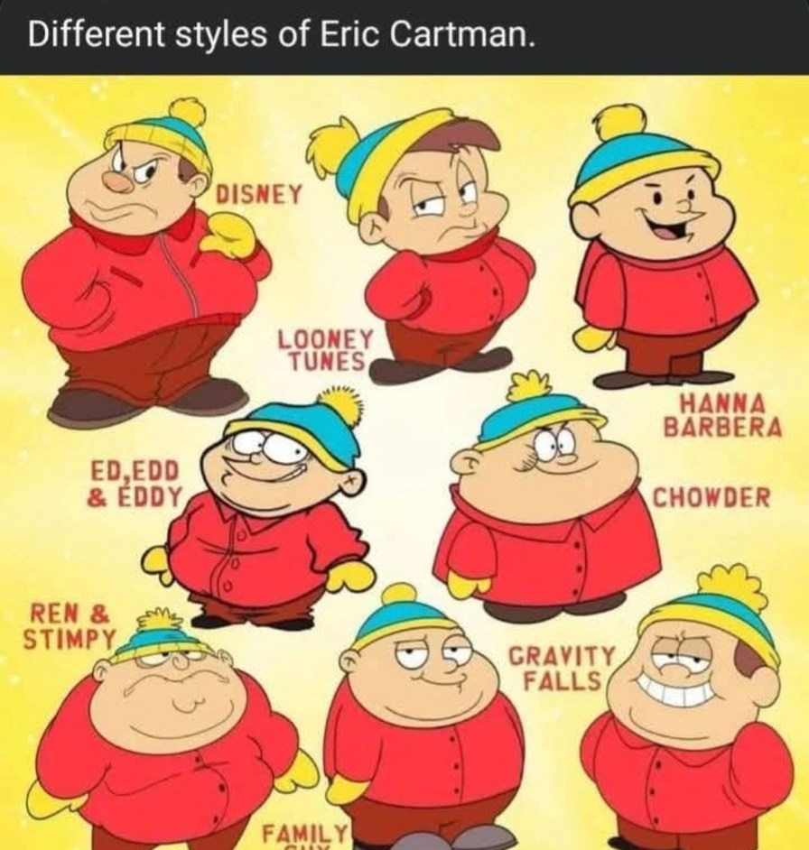 Eric Cartman in every animation style like it’s multiverse day - meme
