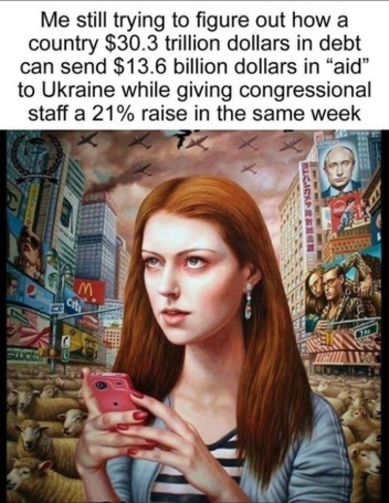 POV :still trying to figure out how a country in massive debt can send billions of aid to Ukraine and congressional staff can get a 21% raise - meme