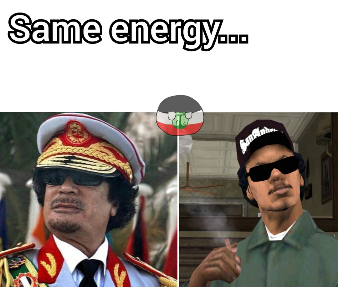 Gadafi con lentes y gorra parece ryder no mamen... - meme