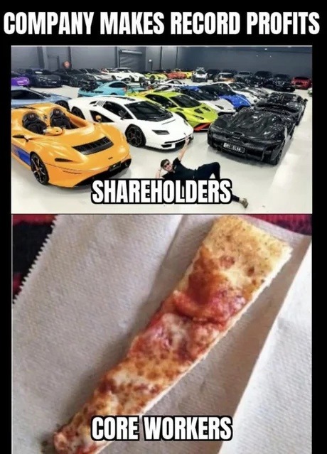 company profits go brrr, workers get crumbs - meme