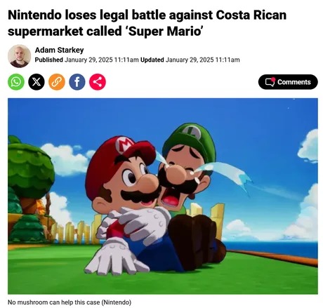 Nintendo loses legal battle against Costa Rican supermarket called Super Mario - meme
