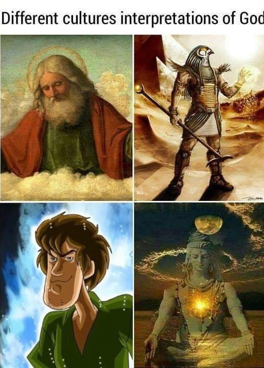 Diferentes culturas interpretações de Deus - meme