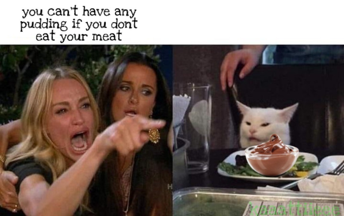 How can you have any pudding if you don't eat your meat? - meme