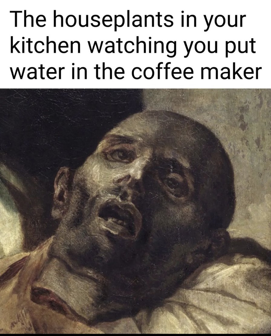 You always remember to put water in our coffee/espresso machine, but not to water your plants - meme