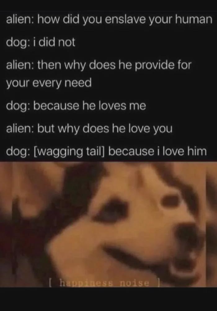 Alien confused why love looks like tail wags - meme