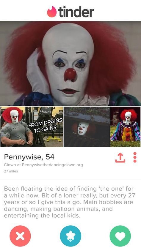 Pennywise the dancing clown Tinder profile - meme