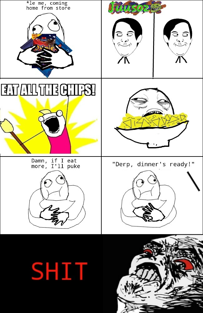 Moral of the story; don't eat chips before dinner... - meme