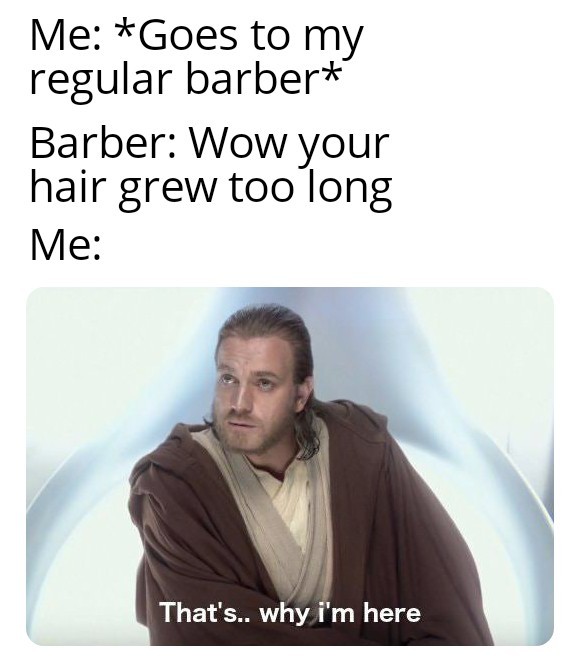 The reason why I go to see my barber - meme