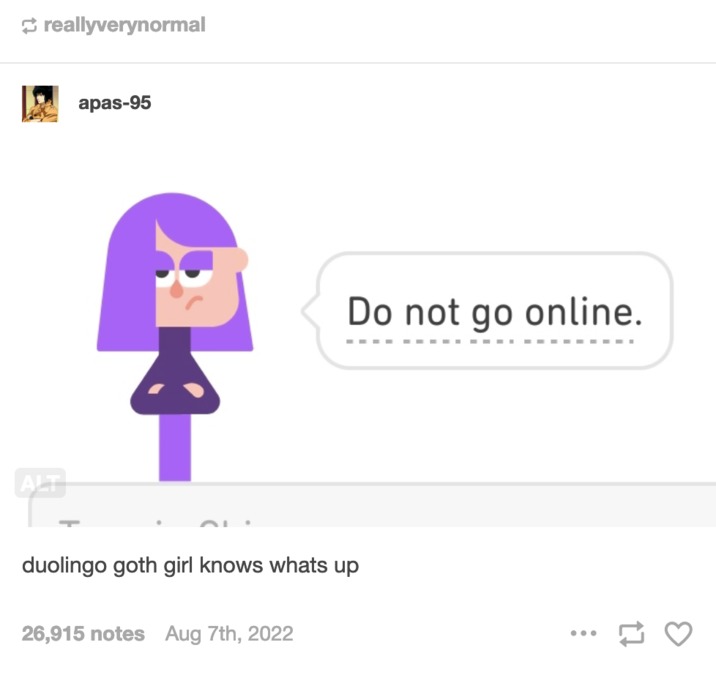 Duolingo goth girl meme