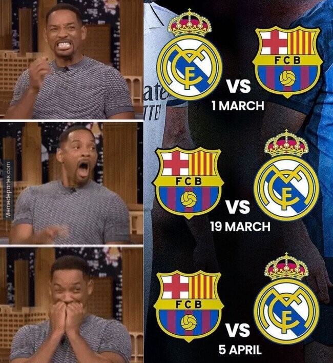 Will smith reaccionando a los próximos clásicos Real Madrid-Barsa - meme