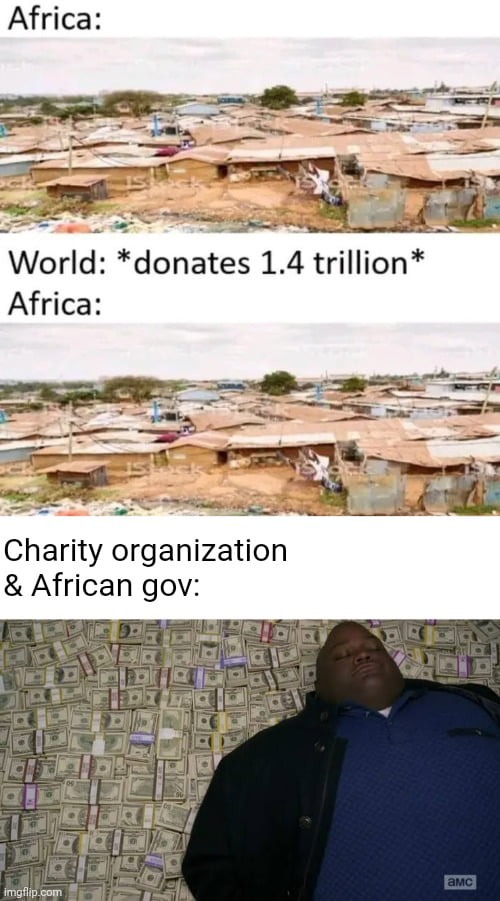 "World: *donates 1.4 trillion* Owners of ""charity"" foundations in Europe and US: *retains 99.99999999%*" - meme