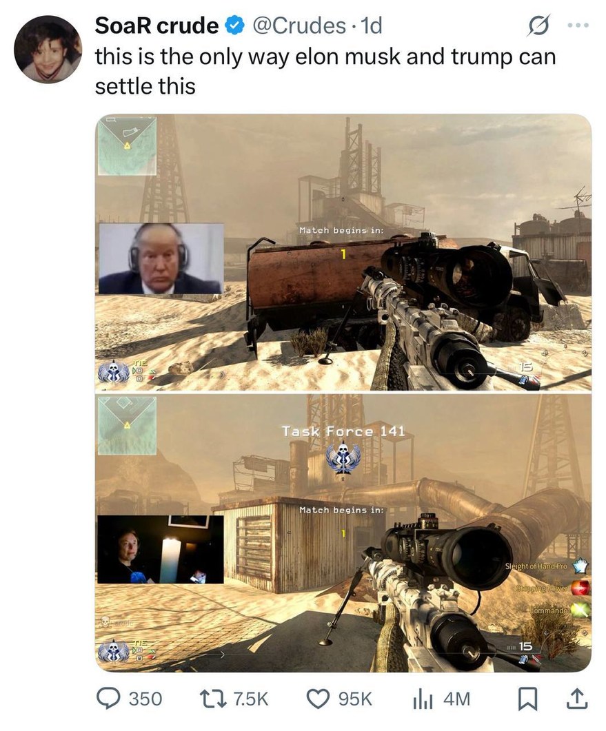 Elon vs Trump MW2 match is the only way now - meme