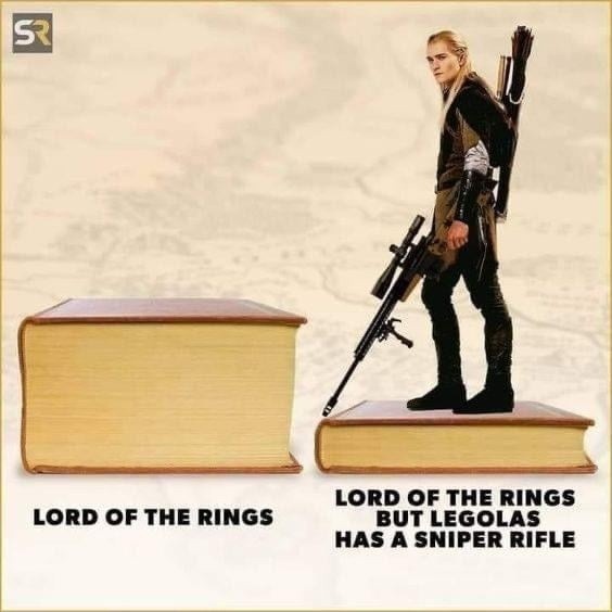 Lord of the Rings but Legolas has a sniper now - meme