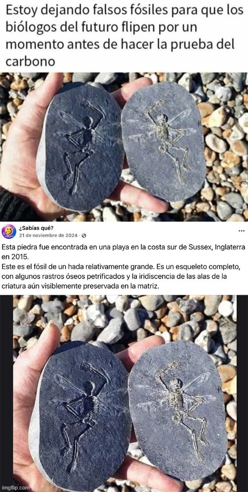 Dejando fósiles fake pa' confundir a los del futuro como buen troll - meme