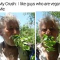 Can't tell if this to show he'll eat her vegan body out or if he's eating veggies....