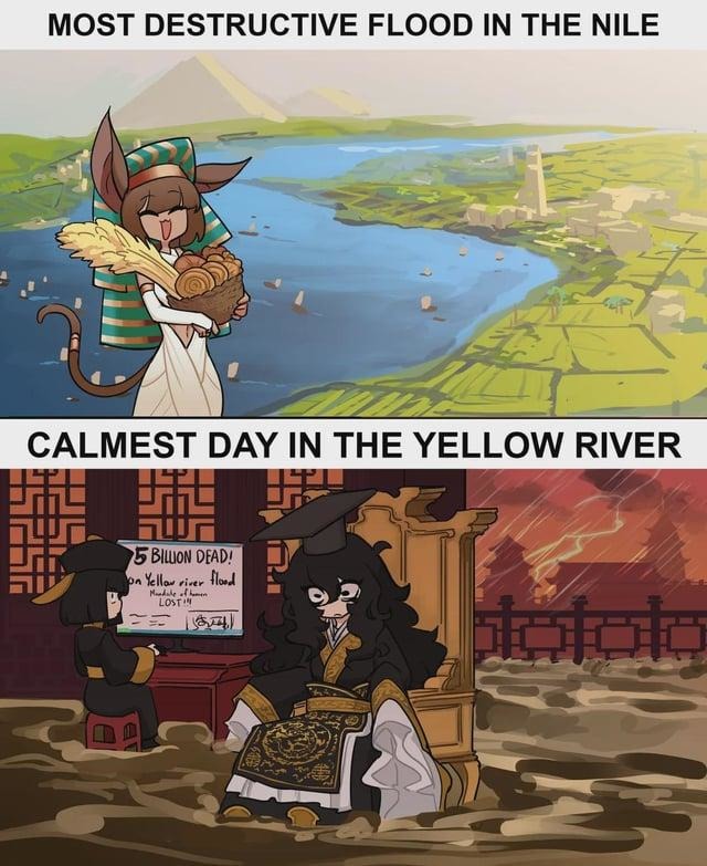 The Nile on rage mode vs the Yellow River’s chill day - meme