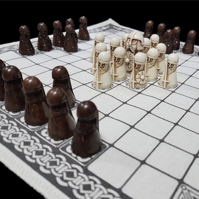 Hnefatafl - Viking Chess. Vikings loved the game because the king starts at a district disadvantage and has to use cunning and brute force to win - meme