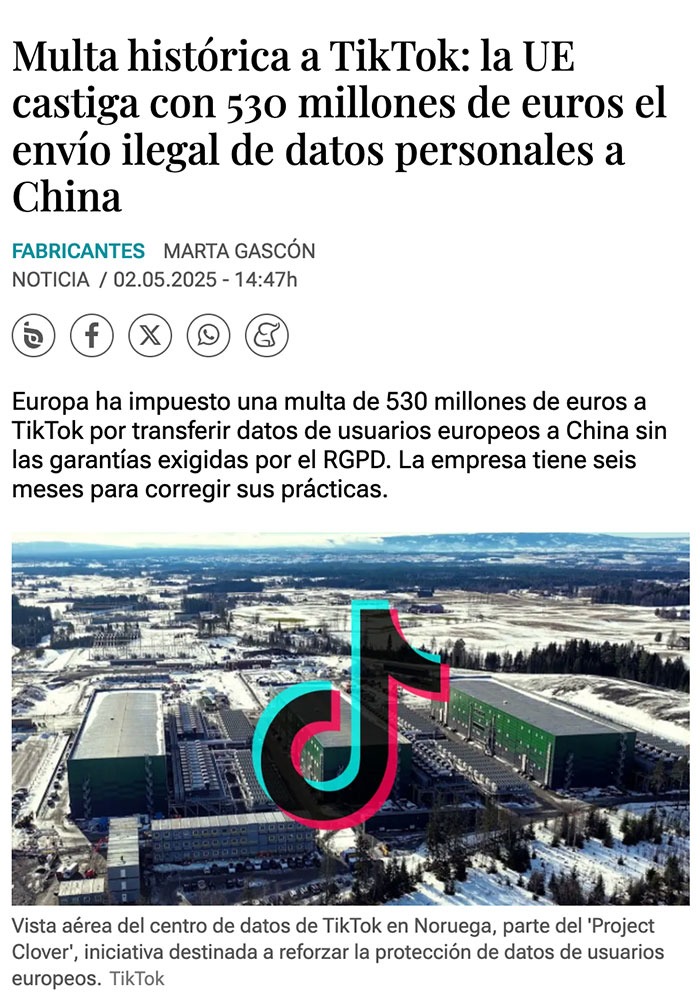UE le mete multazo a TikTok por mandar tus datos a China - meme