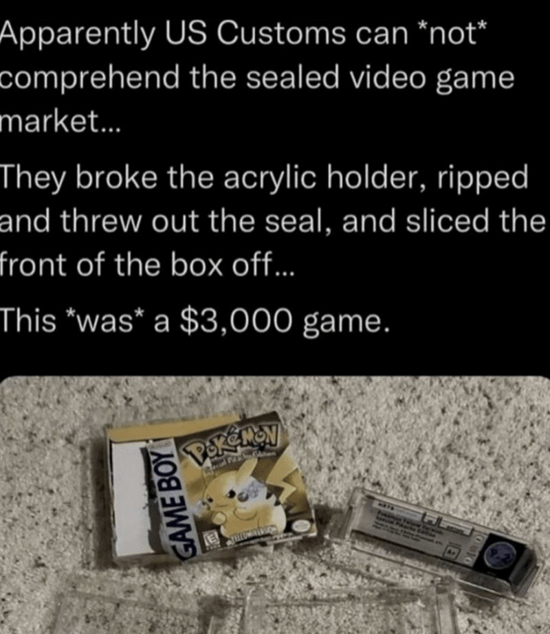 US Customs destroyed a $3K game like it was junk mail - meme