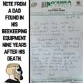 Dad's heartfelt note found in his beekeeping gear, nine years after he passed away